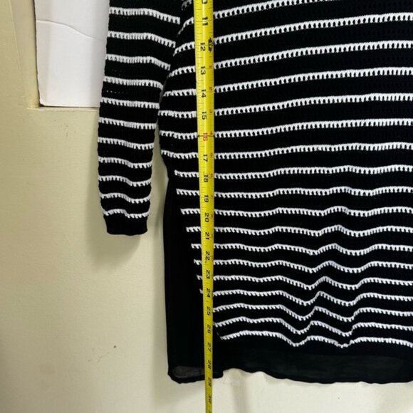 FEMME Open Knit Sheer Back Detail Striped Sweater Crew Lightweight Coastal Top M - Picture 15 of 15